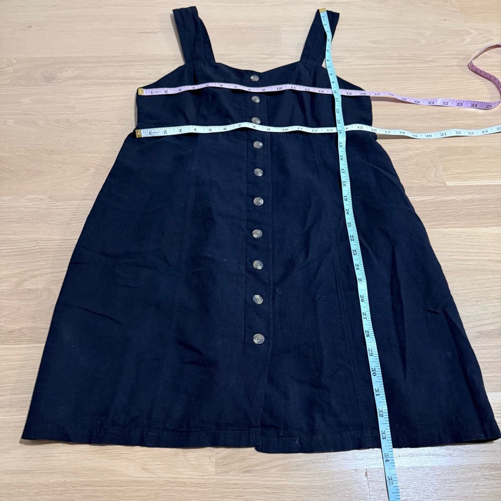 AMERICAN EAGLE NWT A-Line Mini Dress Linen Button Front Smocked Lined Black Med - Picture 7 of 11